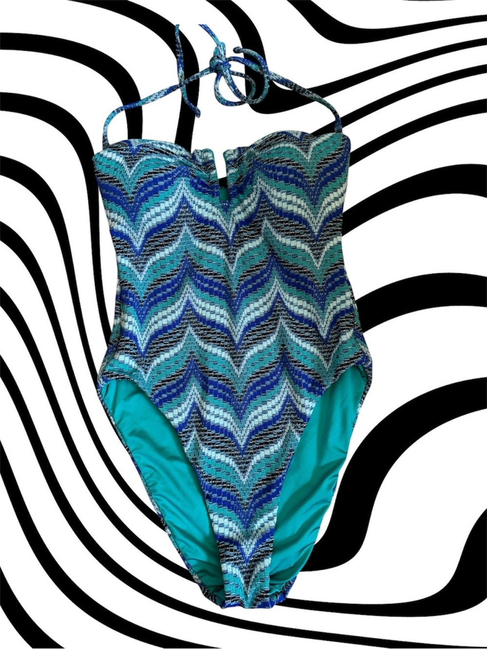 Trina Turk Teal & Blue Chevron One-Piece Swimsuit
